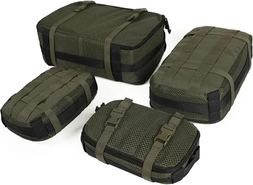 Vista 13 de Juego de 4 cubos de embalaje tácticos, bolsa de almacenamiento de malla compresible, organizador portátil Edc Molle.