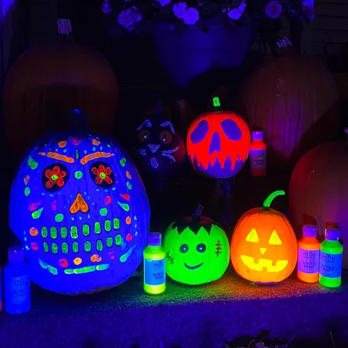 Vista 5 de milo Pintura de témpera fluorescente neón lavable, botellas de 16 onzas, 6 colores, fabricada en los Estados Unidos, brilla con luz ultravioleta