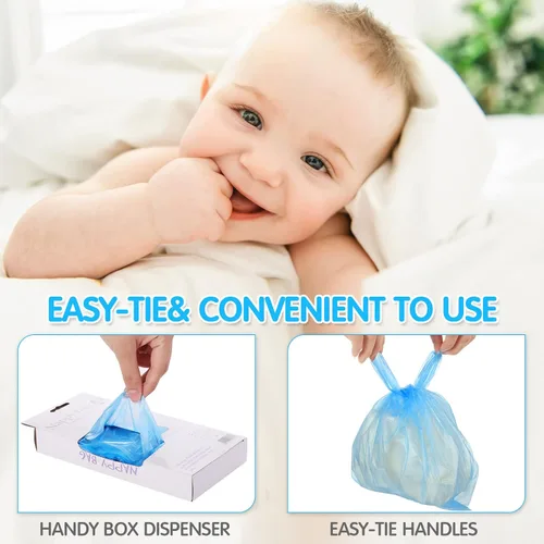 Vista 3 de 1600 bolsas de pañales desechables para bebés, sacos de pañales perfumados con asa de corbata de eliminación de bolsas de basura para caca de bebé