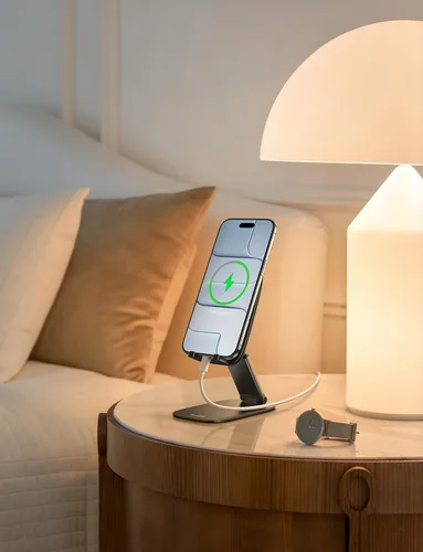 Vista 7 de Lamicall - Soporte de teléfono ultrafino para escritorio, soporte plegable para teléfono celular, altura ajustable, base pesada resistente, funda