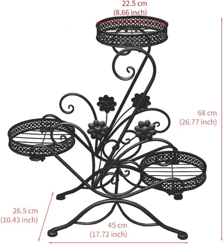 Vista 5 de Soporte para plantas de 3 niveles, estantes de metal para flores, soporte de exhibición de plantas para interiores y exteriores, soporte para macetas