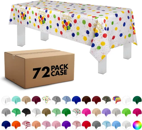 Vista 60 de Grandipity Mantel de plástico desechable de calidad prémium para fiestas con temática de globos de cumpleaños, 1 paquete, 54 x 108 pulgadas, mantel