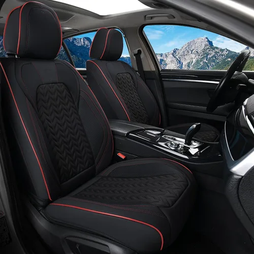 Vista 18 de Coverado Fundas de asiento delantero, paquete de 2 fundas de asiento impermeables para automóviles, cojines de asiento de cuero de lujo, protectores