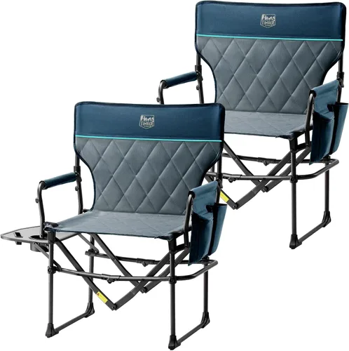 Vista 20 de TIMBER RIDGE Silla de camping resistente con tamaño compacto, silla de directores portátil con mesa auxiliar y bolsillo para camping, césped