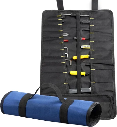 Vista 8 de Rollo de herramientas de 20 bolsillos, organizador de bolsas de herramientas resistente, bolsa de herramientas enrollable para mecánicos