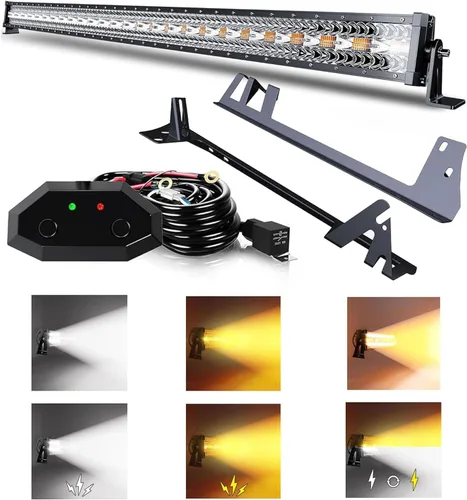Vista 16 de ASLONG Barra de luz LED de 20 pulgadas y 126 W, parpadeo estroboscópico blanco/ámbar con seis modos, combo de luz de conducción todo terreno, 1
