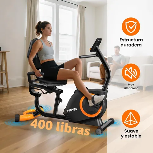 Vista 3 de Bicicleta estática reclinada para el hogar, bicicletas estacionarias Negro - Anaranjado