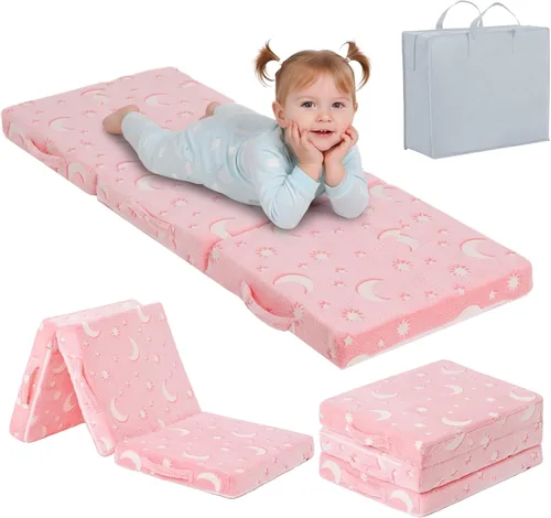 Vista 8 de Tiita Colchón de suelo plegable para niños - Tapete para siesta que brilla en la oscuridad con bolsa de almacenamiento, almohadilla de suelo
