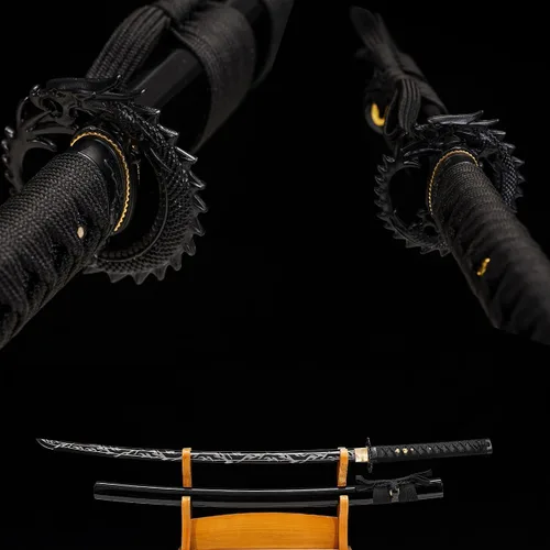 Vista 6 de Kamaiwo -1045/1060 hechas a mano forjadas a mano, auténticas, las katanas japonesas son un regalo único para hombres. El acero de alto carbono