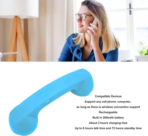 Vista 3 de Dpofirs Auricular de teléfono retro Bluetooth, receptor de teléfono móvil inalámbrico con micrófono de altavoz HD, diseño inalámbrico recargable