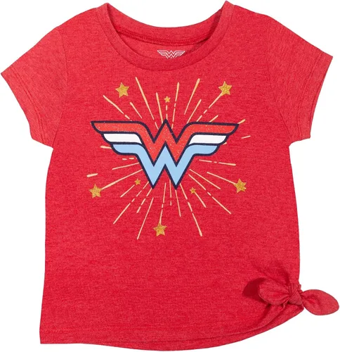 Vista 2 de DC Comics Conjunto de camiseta de la Liga de la Justicia Mujer Maravilla y pantalones cortos de delfín retro activo para bebés y niños grandes