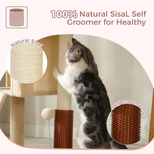 Vista 5 de Torre de árbol pequeño para gatos grandes con cama superior espaciosa de 20 x 13.8 pulgadas, condominio privado para gatos, poste rascador de sisal