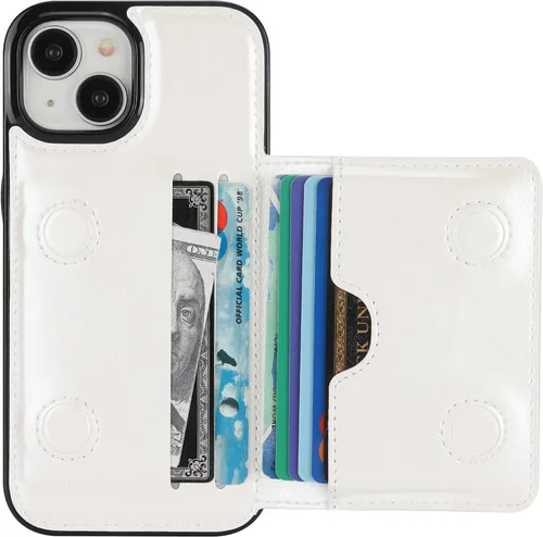 Vista 10 de KIHUWEY - Funda tipo cartera para iPhone 15 (piel, tarjetero), color negro Ranuras para tarjetas de crédito, soporte, piel sintética, cierre