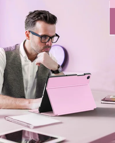 Vista 7 de MoKo Funda para Samsung Galaxy Tab A9+/A9 Plus de 11 pulgadas 2023, carcasa protectora trasera rígida delgada con soporte de visualización y Rosa