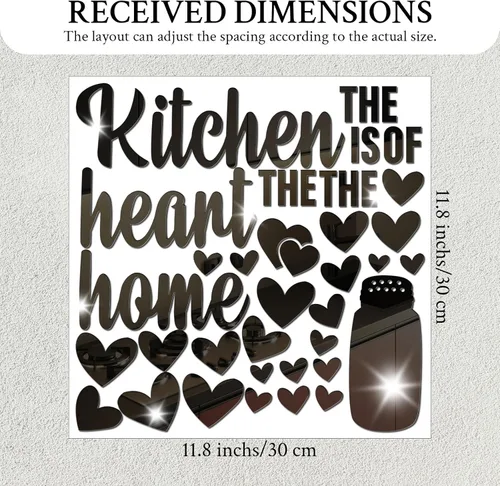 Vista 6 de The Kitchen is The Heart of The Home - Adhesivo de pared de espejo, calcomanía de pared de acrílico para cocina, citas inspiradoras, decoración
