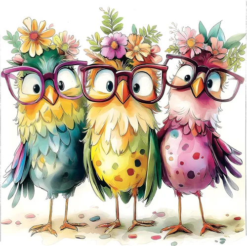 Vista 7 de Autumn Birds - Rompecabezas de 500 piezas para adultos, lindo paisaje natural de otoño, dibujos animados, pájaros bebés con sombreros de invierno