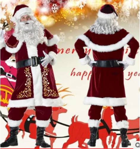 Vista 6 de Juego completo de disfraz de Papá Noel, juego completo de decoraciones de Papá Noel, traje de Papá Noel para adultos y niños