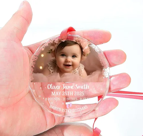 Vista 5 de Adorno de Primera Navidad Personalizado para Bebés 2025 Niña, Primeros Regalos para Bebé 02 B6