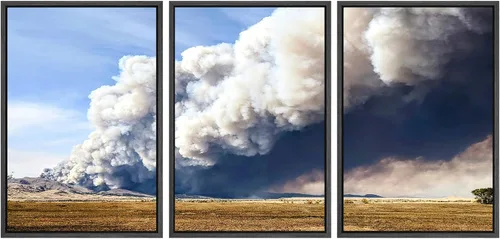 Vista 70 de SIGNWIN Lienzo enmarcado para pared, juego de arte nublado de tormenta, cielo, bosque otoñal, árboles, rústico, naturaleza, fotografía, realismo