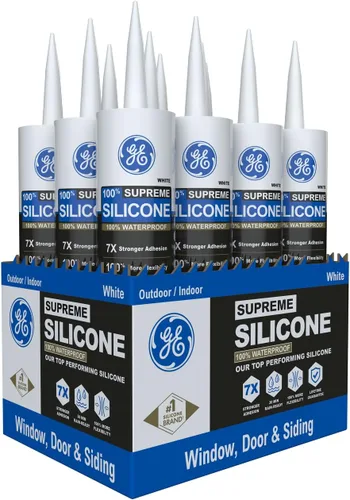 Vista 6 de GE Supreme - Calafateo de silicona para ventana y puerta, transparente, cartucho de 10 onzas líquidas, paquete de 12 – Sellador de silicona 100%