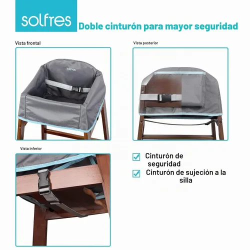 Vista 2 de Funda para silla alta de bebé de doble cinturón, sin plomo ni ftalatos, material resistente y robusto, funda impermeable lavable para sillas altas