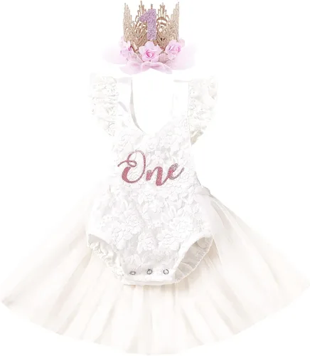 Vista 84 de Traje de bebé niña primer cumpleaños traje de encaje tul mameluco princesa tutú vestido de un año cumpleaños pastel Smash fotografía ropa