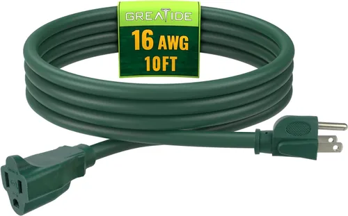 Vista 29 de Cable de Extensión de 6 Pies, Cables Eléctricos Impermeables para Exteriores 16/3 SJTW Negros, Cable de Energía de 13 AMP con 3 Clavos Ideal
