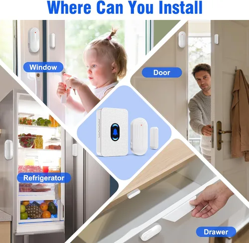 Vista 9 de Daytech Timbre Inalámbrico con Sensor de Puerta Timbre de Entrada con Alcance de 800 pies 20 Melodías 5 Niveles de Volumen Ajustable Timbre