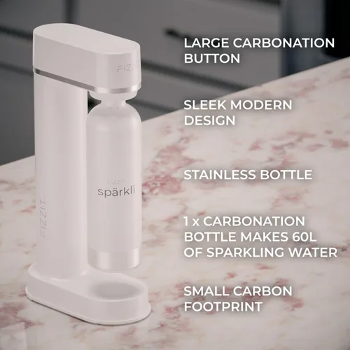 Vista 4 de Fizzit Spärklï Máquina de Agua Carbonatada con Botella de Acero Inoxidable Incluida, Apto para Lavavajillas