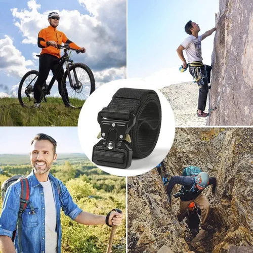 Vista 2 de Xiclass 2 cinturones tácticos, estilo militar, cinturón de nailon resistente con hebilla de metal de liberación rápida, 1.5 pulgadas de ancho y 4