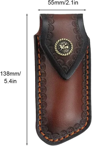 Vista 5 de Funda de cuchillo de bolsillo de 4/4.5 pulgadas, funda de cuero portátil para cuchillo con diseño de agujero para colgar para cinturón
