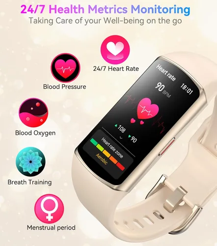Vista 4 de Reloj inteligente con monitor de actividad física con frecuencia cardíaca 24/7, monitor de presión arterial de oxígeno en sangre, monitor de sueño