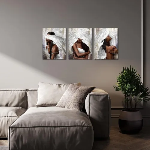 Vista 2 de sechars Lienzo artístico de pared de ángel, mujer negra con alas de ángel, impresiones de pintura moderna afroamericana, arte abstracto de niña
