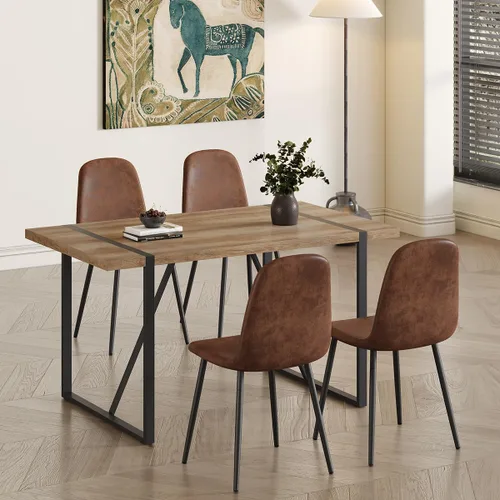 Vista 22 de Mesa de comedor de 55 pulgadas para 4-6, mesa de cocina de madera con patas de metal, mesa de comedor para 4-6 para el hogar, comedor, sala de estar