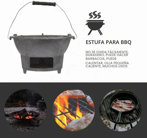 Vista 6 de DOITOOL - Estufa de carbón de hierro fundido para exteriores, portátil, para acampar, asar a la parrilla y cocinar pícnic, 8.26 x 8.26 x 4.33 en 1