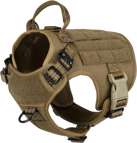 Vista 15 de ICEFANG - Arnés táctico para perros, talla S, con 2 hebillas de metal, chaleco para transportar carga, ligero y modular (MOLLE) con mango, clip