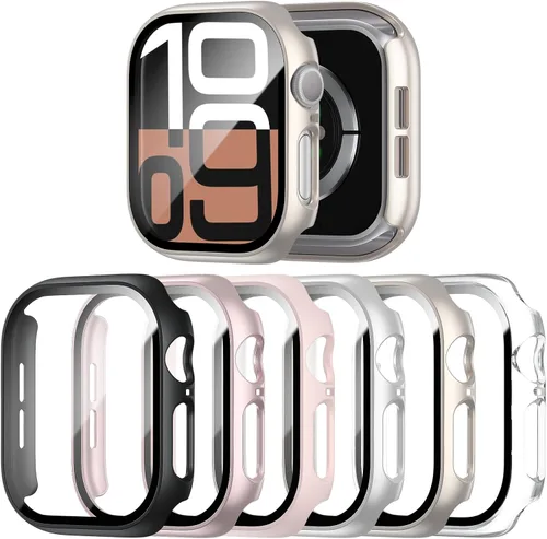 Vista 23 de Paquete de 6 fundas para Apple Watch SE 3 (2025)/SE 2/SE/Series 6/5/4 de 40 mm con protector de pantalla de vidrio templado, funda protectora