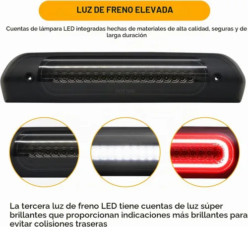 Vista 3 de Tercera Luz de Freno LED Compatible con Ram 1500 2002-2008, Ram 2500 3500 2003-2009 Luz Roja de Parada de Montaje Alto LED Blanco de Carga Lámpara