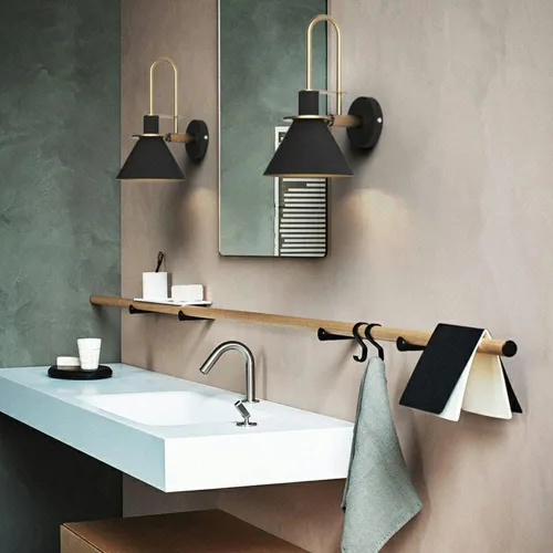 Vista 3 de Apliques de pared modernos con forma de cono de metal, kit de farol de pared para mesita de noche, lámpara de montaje en pared, aplique de 1 luz