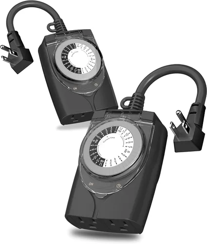 Vista 10 de HBN Outdoor Timer Outlet Waterproof, 24 Hour Mechanical Light Timers for Electrical Outlets Outdoor Weatherproof, 2 Grounded Outlets for Christmas