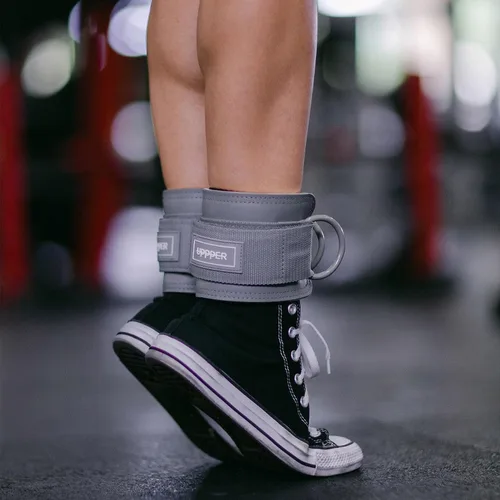 Vista 5 de UPPPER Correas de tobillo para máquinas de cable (par) – Accesorio de puño de cable acolchado ajustable para gimnasio, doble anillo en D, calidad