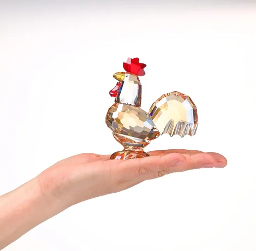 Vista 6 de Figura decorativa coleccionable de animales de gallo de cristal, decoración del hogar (dorado)