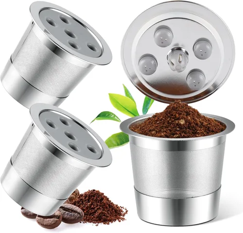 Vista 12 de Tazas K reutilizables de acero inoxidable para Keurig Supreme & Supreme Plus, tazas K reutilizables de cinco agujeros, universales, compatibles