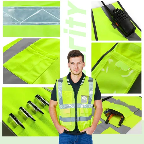 Vista 9 de Chaleco de seguridad de alta visibilidad Personaliza tu logotipo chaleco de seguridad protector, Negro