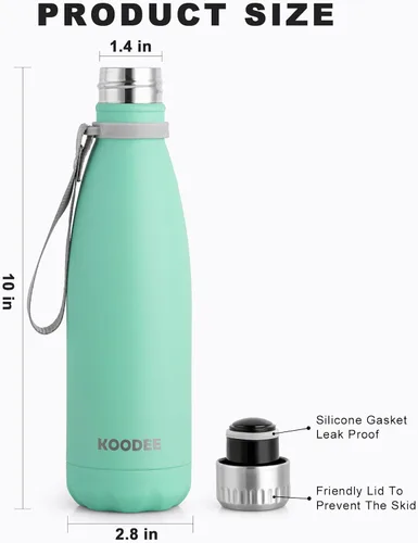 Vista 4 de koodee Botella de agua aislada (paquete de 2) botella de agua de doble pared de acero inoxidable 18/8, botella térmica de viaje con forma de cola