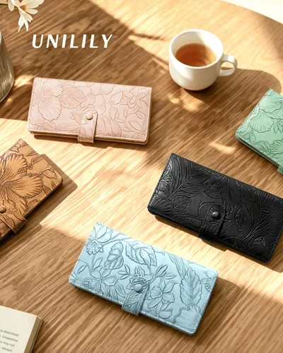 Vista 8 de Unilily Cartera delgada para mujer, con bloqueo RFID, de piel vegana, plegable, tarjetero con 2 ventanas de identificación y bolsillo con Verde
