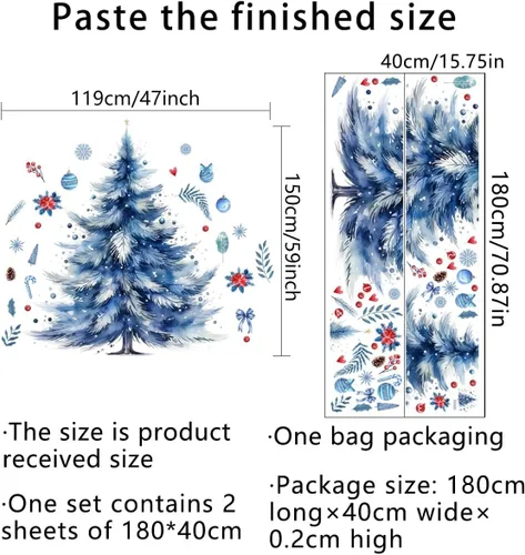 Vista 6 de 59x47 Pulgadas Adhesivos de Árbol de Navidad Azul Grande para Pared, Extraíbles DIY, Adhesivos de Árbol de Navidad Acuarela Gigantes para Baño