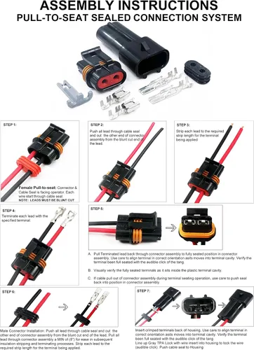 Vista 3 de Conector impermeable Metri-Pack de 2 pines, terminales y sellos de 10-12 awg, 46 amperios (10-12 GA (1 juego))