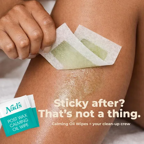 Vista 8 de Nad's Tiras de cera depilatoria para el cuerpo para mujeres en casa más 4 toallitas de aceite calmante, 24
