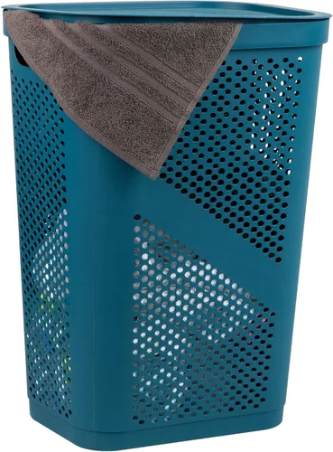 Vista 8 de Mind Reader Cesto delgado para ropa sucia con tapa, 60 L, diseño cónico para baños, armarios, plástico, juego de 2, color negro